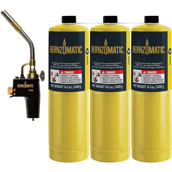 Antorcha de arranque con gatillo Bernzomatic (antorcha TS 8000 + 3 cilindros de gas MAP PRO)