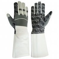 Guante de esgrima acolchado de alto rendimiento, cuero sintético Amara lavable, cuero auténtico para florete, espada y sable, palma de silicato acolchado en neopreno, guante protector de puño 350N. (Gris, Medio, Derecha)