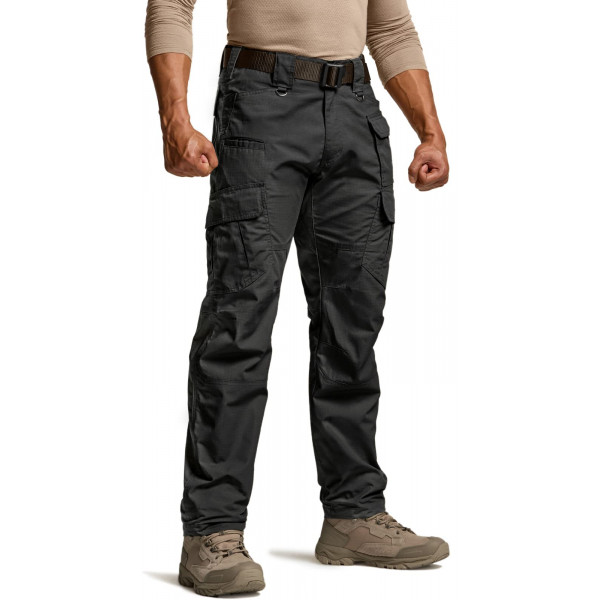 CQR Pantalones tácticos para hombre, pantalones cargo antidesgarro resistentes al agua, pantalones ligeros para senderismo y trabajo EDC, ropa para exteriores, bolsillo magnético negro, 44 ​​W x 30 L