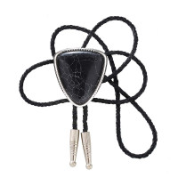 KDG Corbata de bolo con forma de ágata natural triangular, corbata de piedra negra celta de vaquero occidental para hombres