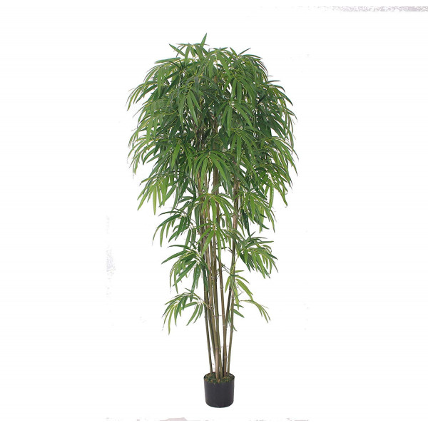 AMERIQUE Hermosa planta de seda artificial de árbol de bambú de 7 pies con protección UV, con maceta de plástico para vivero, tecnología Feel Real, súper calidad, 7 pies verde esmeralda