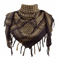 Explore Land Cotton Shemagh Keffiyeh - Bufanda táctica para el desierto con borla para hombres y mujeres, 41 x 43 pulgadas (negro y marrón)