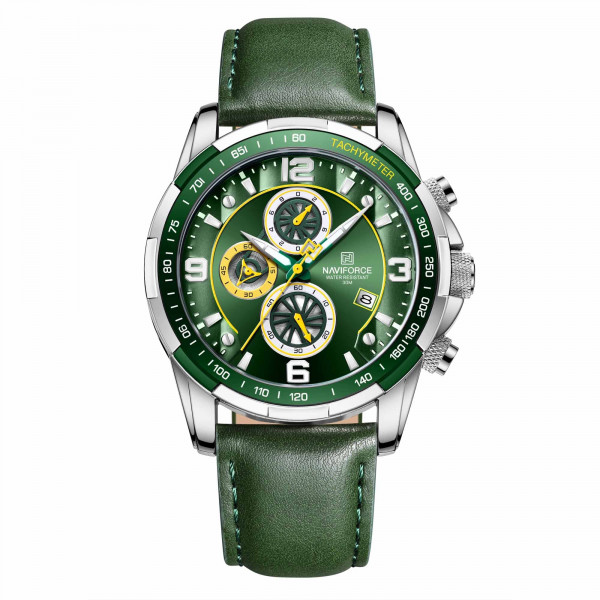 NAVIFORCE Relojes deportivos para hombres Reloj de pulsera analógico de cuarzo con cronógrafo y correa de cuero