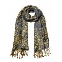 EAR MITTS Pañuelo de jacquard de cachemira, chal a la moda para mujer, abrigo largo y suave con acento en gris/dorado