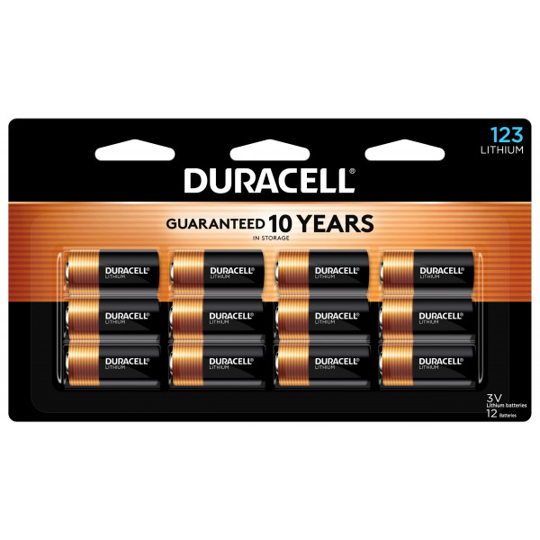 Batería de litio Duracell CR123A de 3 V, 12 unidades, almacenamiento de 10 años, alta potencia