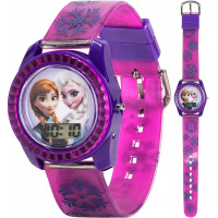 Reloj digital para niños Disney Frozen – Reloj LCD Anna y Elsa, correa estampada morada, pantalla de fácil lectura, ligero y cómodo – Se adapta a muñecas de 5,5 a 8