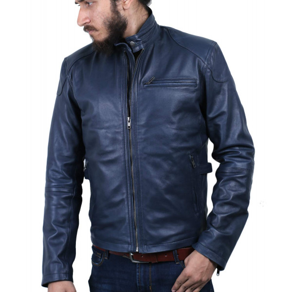 Laverapelle Chaqueta de piel de cordero auténtica para hombre (azul marino, mediana, forro de algodón de color) - 1501472