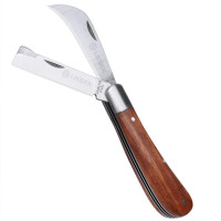 Linsen-outdoors Cuchillo de jardín y cuchillo de injerto con doble hoja para zurdos y diestros, el diseño clásico con cómodo mango de palisandro y punta afilada de acero inoxidable