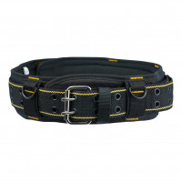 MELOTOUGH Cinturón de herramientas acolchado de 2.0 in con 4 anillos en D, hebilla de doble rodillo de metal resistente, cintura ajustable de 29 a 46 pulgadas, acolchado de espuma cómodo para construcción, electricista, carpintero (negro y amarillo, S/M)