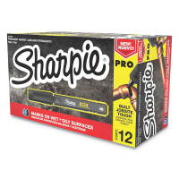 Marcadores permanentes Sharpie Pro, barril antideslizante, punta fina, negro, 12 unidades - Marcas en superficies húmedas y aceitosas