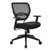 Silla de oficina profesional ajustable con respaldo de rejilla de aire oscuro Space Seating serie 57 con soporte lumbar incorporado y asiento acolchado, cuero regenerado negro