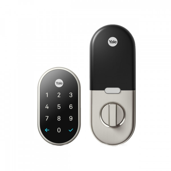 Google Nest x Yale Lock - Cerradura inteligente a prueba de manipulaciones para entrada sin llave - Cerradura con cerrojo para puerta delantera - Níquel satinado