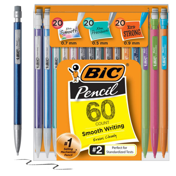 Paquete variado BIC, tamaños variados, 0,5 mm, 0,7 mm, 0,9 mm, diseño recargable para uso duradero (paquete de 3, 180 unidades en total)