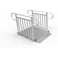 EZ-ACCESS - Rampa portátil para silla de ruedas y rampa de aluminio con pasamanos - Dispositivo de movilidad resistente, rampa para discapacitados con superficie sólida para escalones y pasamanos verticales - 3G de 5 pies, plateado