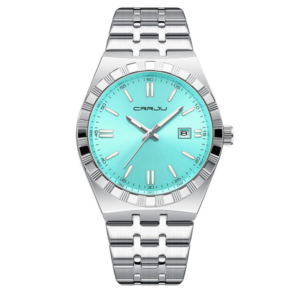 CRRJU Relojes para Hombre Relojes de Cuarzo de Acero Inoxidable con Trabajo Plateado