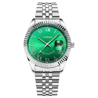 SINOBI Relojes clásicos con calendario de acero inoxidable para hombre (plateado-verde)