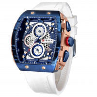 FORSINING Reloj Deportivo Cronógrafo para Hombres Relojes Militares Impermeables para Hombres Reloj de Pulsera Analógico de Cuarzo con Indicación de Fecha Correa de Silicona Reloj para Exteriores Blanco