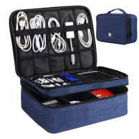 ORIENT FAMULAY Organizador de electrónica de viaje, bolsa organizadora de cables impermeable para accesorios electrónicos Bolsa de almacenamiento de cables grande a prueba de golpes de doble capa para cable, banco de energía, tableta (hasta iPad de 11 pul