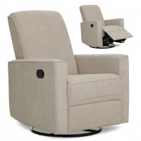 Sillón reclinable manual tapizado Evolur Raleigh – Mecedor y giratorio de 360° con deslizamiento suave – Certificado Greenguard Gold y FSC – Silla moderna para guardería y sala de estar en color canela