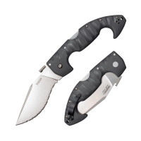 Cold Steel Spartan 4.5 in japonés AUS10A cuchillo plegable de bolsillo táctico con hoja dentada con bloqueo Tri-Ad y mango Griv-Ex con revestimientos de acero