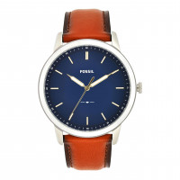 Fossil Reloj minimalista de cuarzo para hombre, de acero inoxidable y cuero marrón, con tres manecillas, color: plateado, equipaje