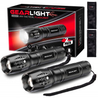 Linterna LED de altos lúmenes, mini linterna LED táctica, paquete de 2, haz con zoom de 5 modos, funciona con pilas (pilas no incluidas) para camping, caza, hogar y emergencia, linterna LED pequeña compacta