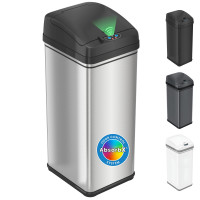 Bote de basura con sensor iTouchless de 13 galones con tapa | Bloqueo para mascotas y filtro de olores