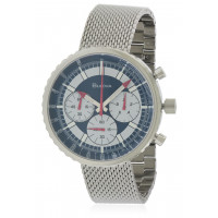 Bulova Archive Series 'Chronograph C' Reloj de malla de acero inoxidable de precisión con cronógrafo de 6 manecillas y correa de cuero azul intercambiable; Estilo de cristal de zafiro: 96K101