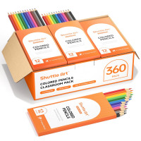 Shuttle Art 360 lápices de colores a granel, 12 colores surtidos, paquete de 30, lápices de colores resistentes a roturas, preafilados para niños, paquete a granel de útiles escolares para profesores y estudiantes