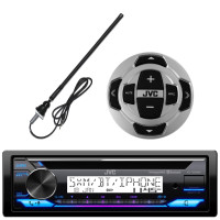 Paquete combinado de reproductor de CD con receptor estéreo USB y radio Bluetooth para barco marino con un solo DIN en el tablero, control remoto con cable y antena de radio de mástil de goma