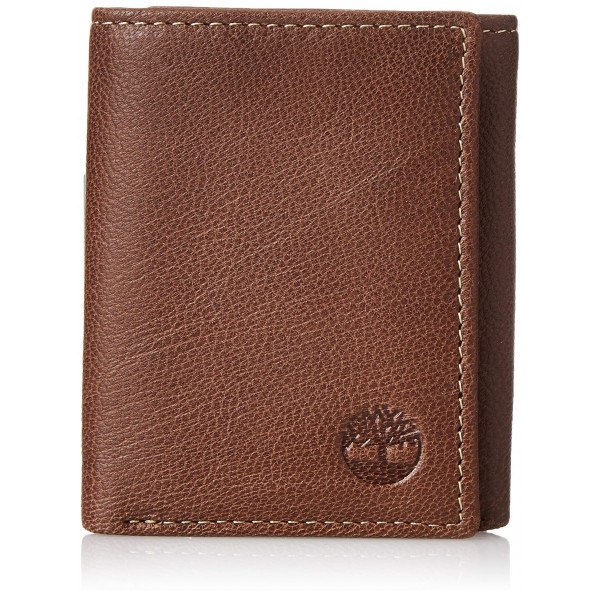 Timberland Cartera triple con bloqueo RFID de cuero genuino para hombre, marrón, talla única