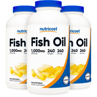 Aceite de pescado Nutricost 1000 mg (560 mg de Omega-3), 240 cápsulas blandas (3 botellas)