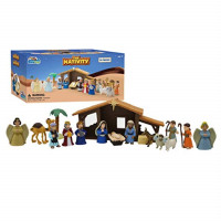 BibleToys Belén - Pesebre de Cuentos Navideños, 18 Piezas con Mini-Libro de Cuentos del Nacimiento del Niño Jesús (en Inglés y Español), Pequeños Animales y Figuras, Juego de Interior, Niños de 3 años en adelante