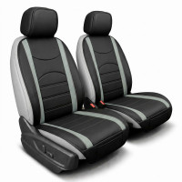 FH Group Juego de Fundas para Asientos de Coche Cojines de Asiento de Coche de Piel sintética Gris y Negro - Fundas para Asientos de Coche con Respaldo Bajo, Ajuste Universal, Fundas para Asientos de automóvil, Compatible con airbag para SUV, Sedán