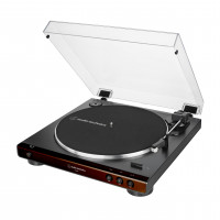 Audio-Technica AT-LP60X-BW Tocadiscos estéreo con transmisión por correa totalmente automático, marrón, alta fidelidad, reproduce discos de vinilo de 33-1/3 y 45 RPM, cubierta antipolvo, antirresonancia, plato de aluminio fundido