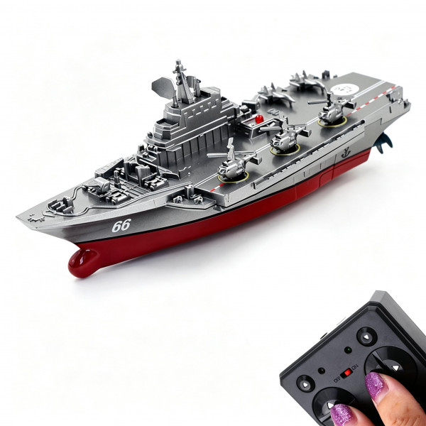 Tipmant Control Remoto Militar Portaaviones Modelo RC Barco Barco Lancha Rápida Yate Juguete Acuático Eléctrico - Plata (2.4G Sin Antena)