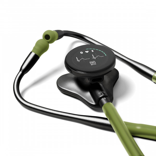 Estetoscopio digital Eko CORE 500™: amplificación de 40x, cancelación activa de ruido, ECG de 3 derivaciones, IA aprobada por la FDA con Eko+, pantalla a todo color, elegible para reembolso, verde militar, COR501-BLK/EMG