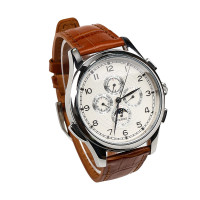 FANMIS White Globe Dial Automático Rueda de viento Cronómetro Fase lunar Mujer Hombre Reloj de pulsera marrón plateado