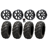 Paquete - 9 artículos: MSA Black Diesel 14 UTV Ruedas 28 Blackwater Neumáticos [4x110 Patrón de pernos 12mmx1.25 Lug Kit]