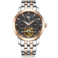 PASOY Reloj para Hombre Tourbillon Mecánico Automático Acero Inoxidable Fecha Esfera Negra Relojes Esqueleto para Hombres