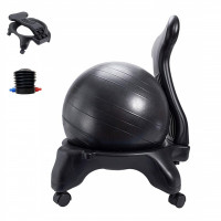 CMYUN Silla de pelota de yoga Silla de pelota de estabilidad con respaldo, pelotas para sentarse en el escritorio con ruedas y bomba de aire, pelota de yoga de equilibrio ergonómico, asiento de ejercicio físico, 55 cm