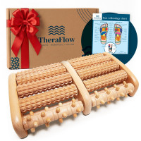 TheraFlow Rodillo de pie para alivio de la fascitis plantar y alivio del dolor de neuropatía para los pies – Rodillo masajeador de pies de madera herramienta de acupresión con tabla de reflexología – Regalos para mamá para mujeres y hombres