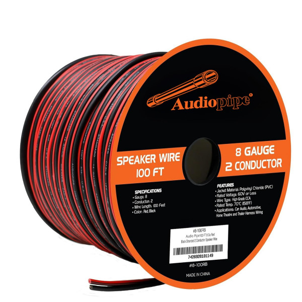 Lote de cables de altavoz CCA Audiopipe con revestimiento de PVC negro/rojo de 8 AWG
