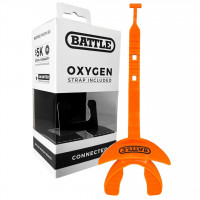 Protector bucal Battle Oxygen con correa conectada, equipo de fútbol y deportes, máximo suministro de oxígeno, boquilla que se adapta con o sin tirantes, talla única, naranja