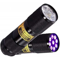 Bright Eyes Paquete de 2 - Mejor luz negra - Detector de manchas de orina para mascotas UV superior - Revelador de piojos o chinches (aluminio, 9 LED)