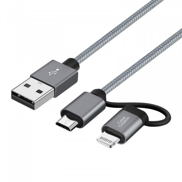 CableCreation Cable de carga USB 2 en 1 para iPhone y Android de 4 pies/1,2 m