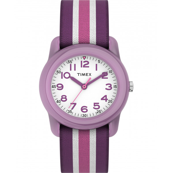 Timex Girls TW7C06100 Time Machines Reloj con correa de tela elástica con rayas moradas/rosas