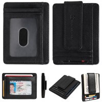 Alpine Swiss Harper - Cartera para hombre con clip para dinero, delgada, con bolsillo frontal, RFID, tarjetero de piel minimalista, color negro
