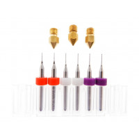 Kit de impresora 3D Brocas limpiadoras de cabezal de boquilla extrusora 0,3 mm 0,4 mm 0,5 mm (2 cada una) + 3 boquillas de 0,3 mm 0,4 mm 0,5 mm para MK7 MK8 Makerbot RepRap Boquilla de impresión para impresoras ABS/PLA de filamento de 1,75 mm
