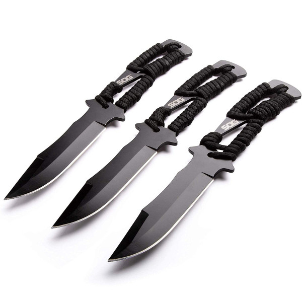 SOG Cuchillos arrojadizos con funda, juego de 3 cuchillos arrojadizos equilibrados con mangos de cuchillo Paracord y funda profesional para cuchillos arrojadizos (F041TN-CP)